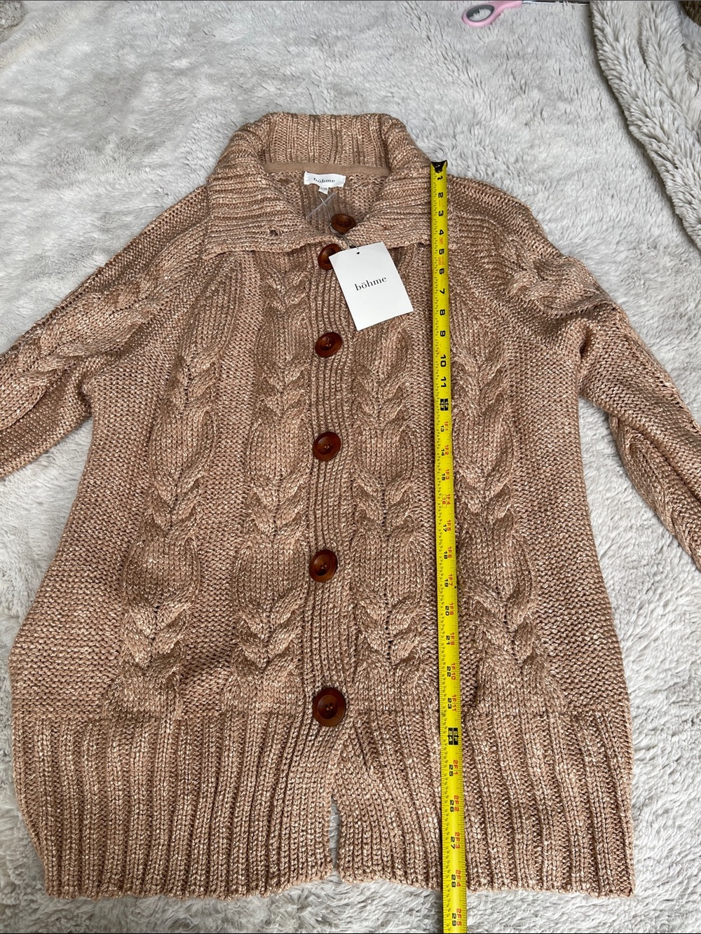 Bohme Cable Knit Button-Front Sweater Cardigan in Natural Size S - Picture 7 of 8